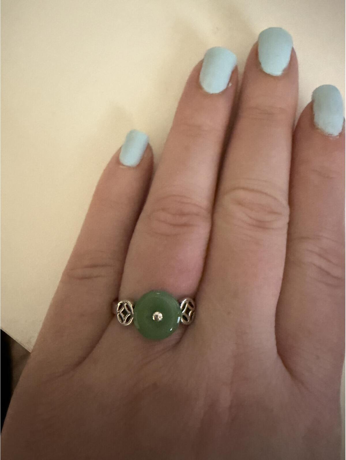Green Cabochon Style Ring With SilverTone Band